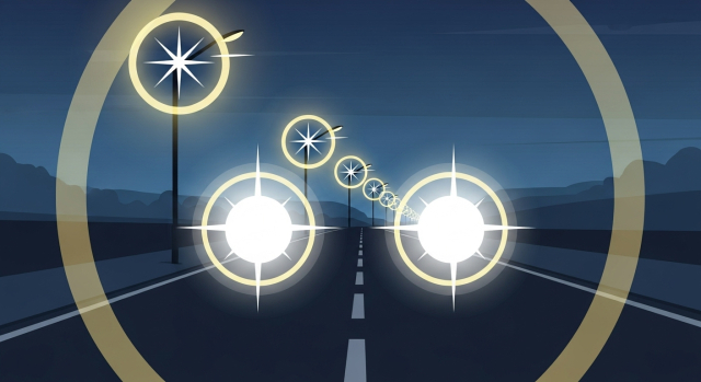 야간 운전 시 가로등과 헤드라이트가 번져 보이는 헤일로 현상