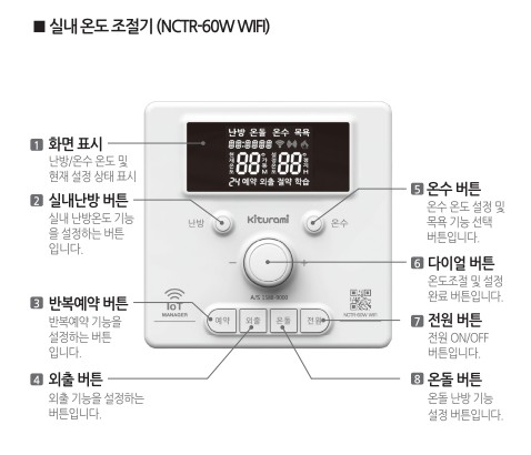 귀뚜라미보일러 사용설명서 - 트윈알파eco E10 가스보일러(NCTR-60W WIFI) 실내온도조절기 사용방법, 설정방법
