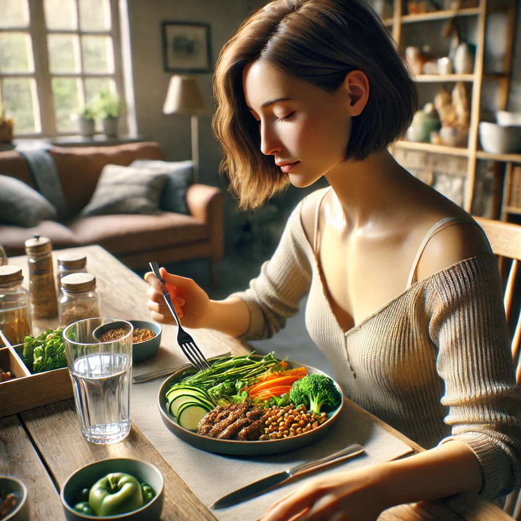 건강한-식사를-하고있는-여자