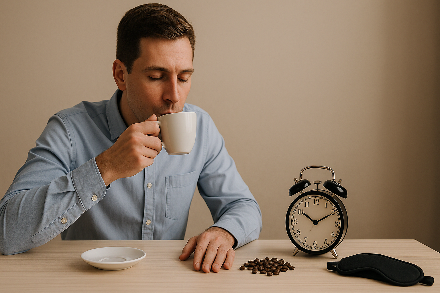 카페인 섭취 시간과 양을 조절하며 건강하게 커피를 즐기는 직장인의 모습