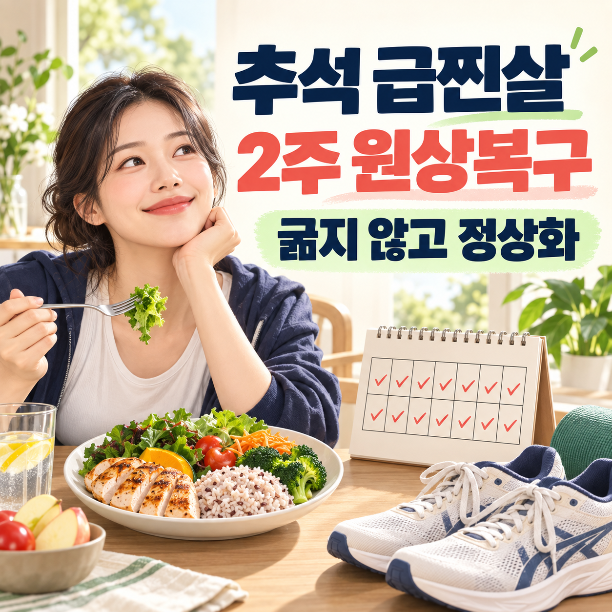 추석 급찐살 2주 원상복구 방법 - 굶지 않고 식사량·운동 정상화하기티스토리 태그: 추석급찐살, 명절다이어트, 2주식단, 체중감량, 걷기운동