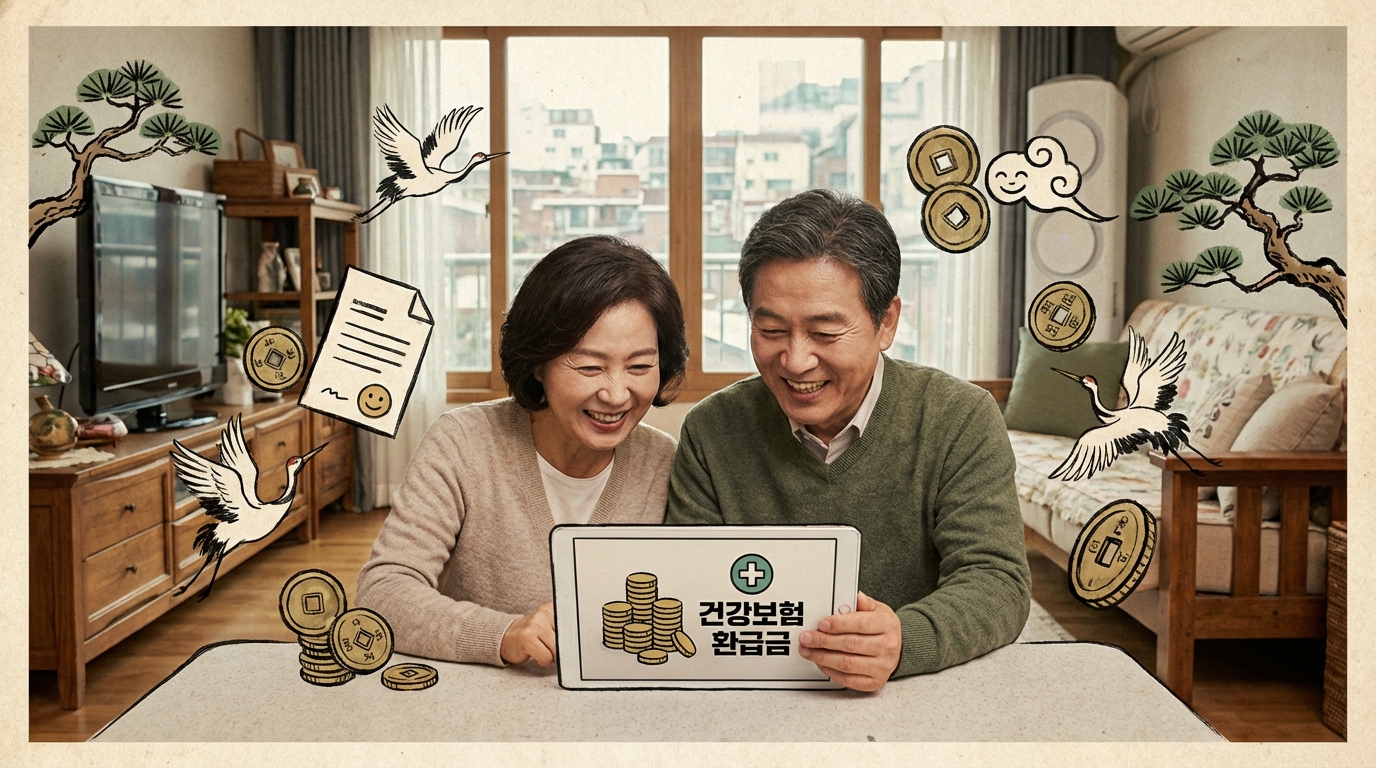 건강보험료 환급금 대상자 여부를 확인하며 기뻐하는 가족의 모습