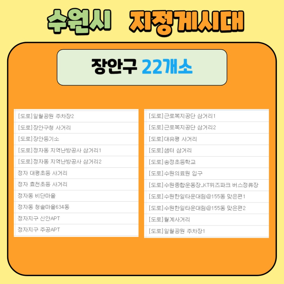 장안구 22개소 게시대명