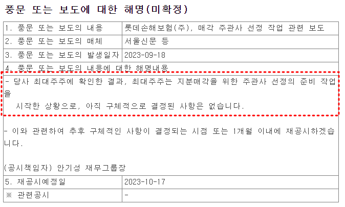 롯데손해보험 매각 이슈