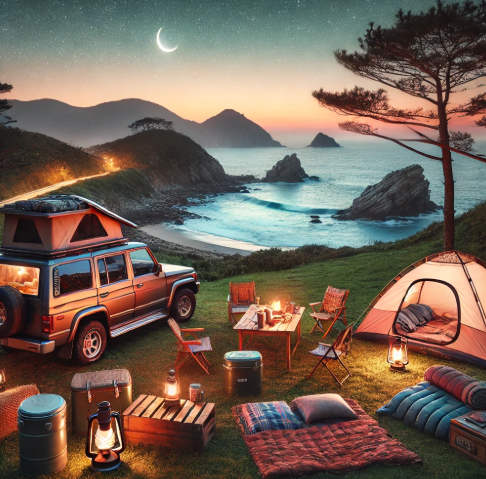 섬 여행에서 차박과 텐트캠핑 사진