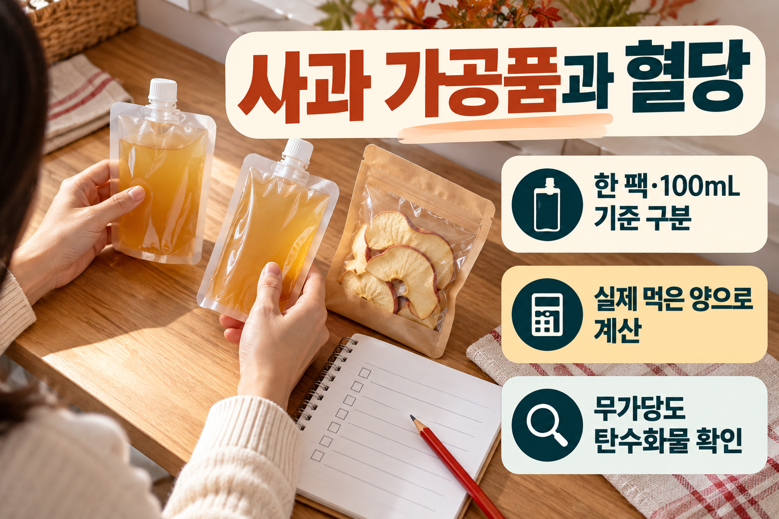 사과 &middot; 사과즙&middot;말랭이는 작은 포장이어도 따로 계산해요 실사 인포그래픽