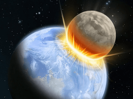 달과 지구의 충돌 이미지입니다.