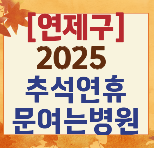 2025 연제구 추석 기간 문 여는 병원 찾기 ❘ 휴일 운영 정보