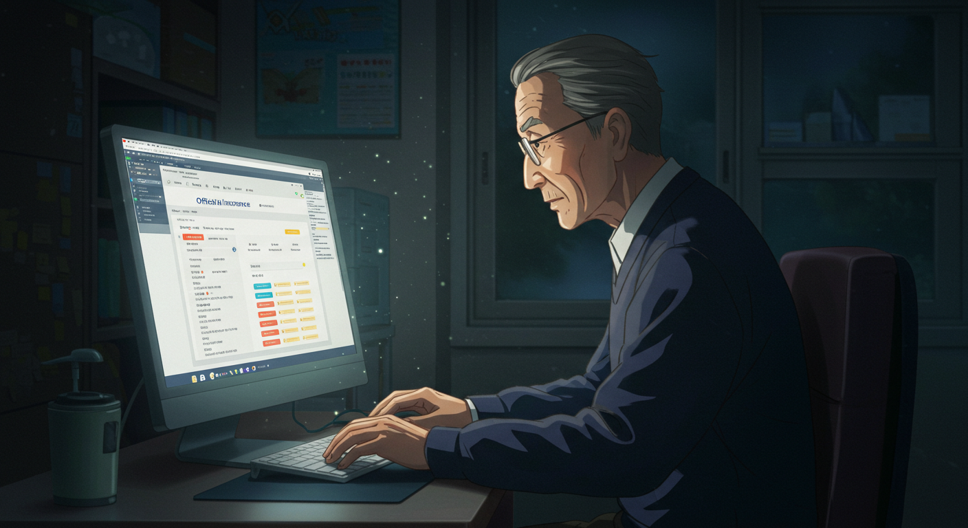 공신력 있는 사이트에서 보험을 비교하는 60대 남성