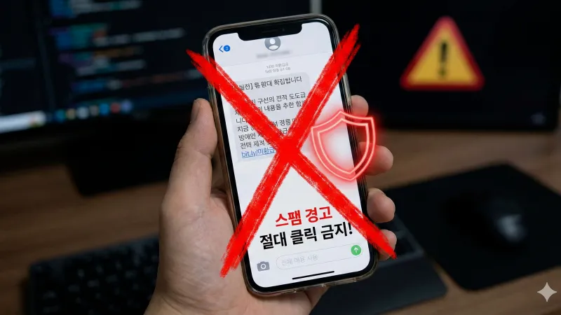 국세청 환급금 사칭 스미싱(Smishing) 문자 주의 및 스마트폰 보안 경고 이미지