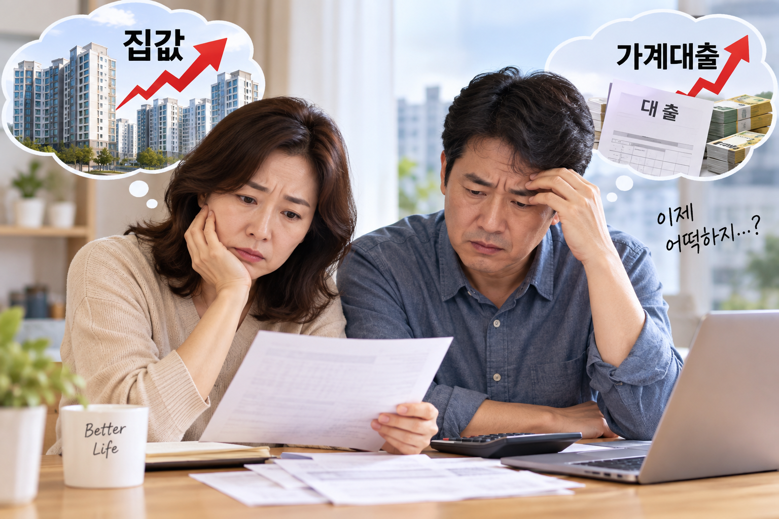 기준금리 인상과 집값, 가계대출 부담을 표현한 AI 생성 이미지