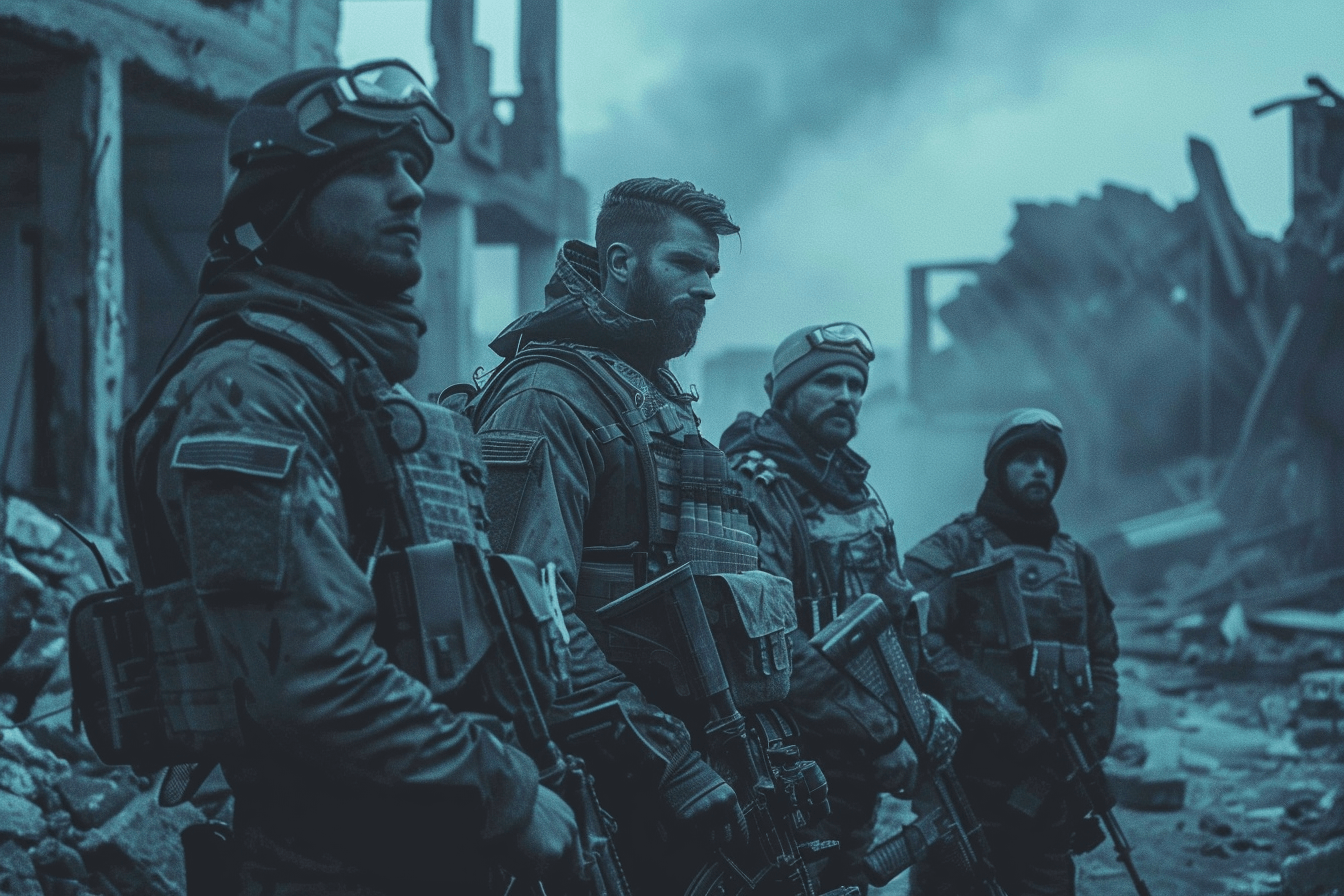 무장하고-전쟁터에-서-있는-군인들