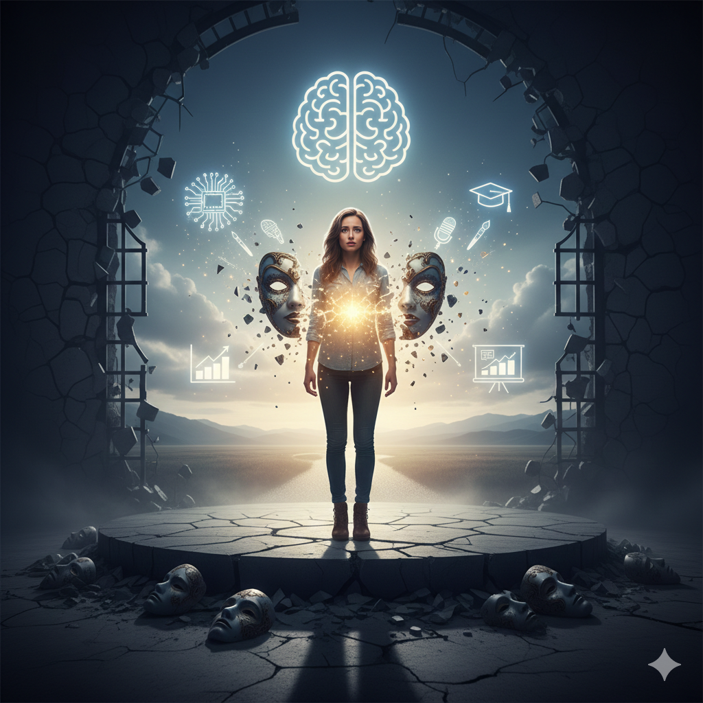 가면증후군을 벗기는 듯한 그림과 관련된 사진