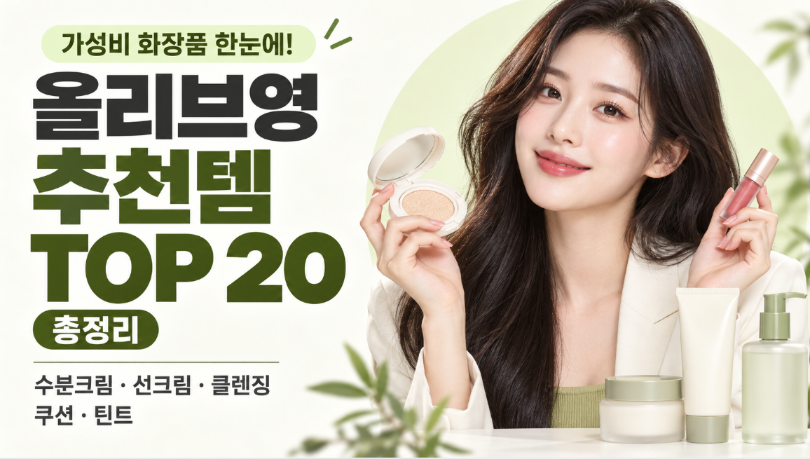 올리브영 추천템 TOP 20 총정리｜수분크림&middot;선크림&middot;클렌징&middot;쿠션&middot;틴트&middot;가성비 화장품