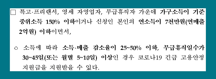 긴급 고용안정지원금 신청 방법 대상 자격 서류
