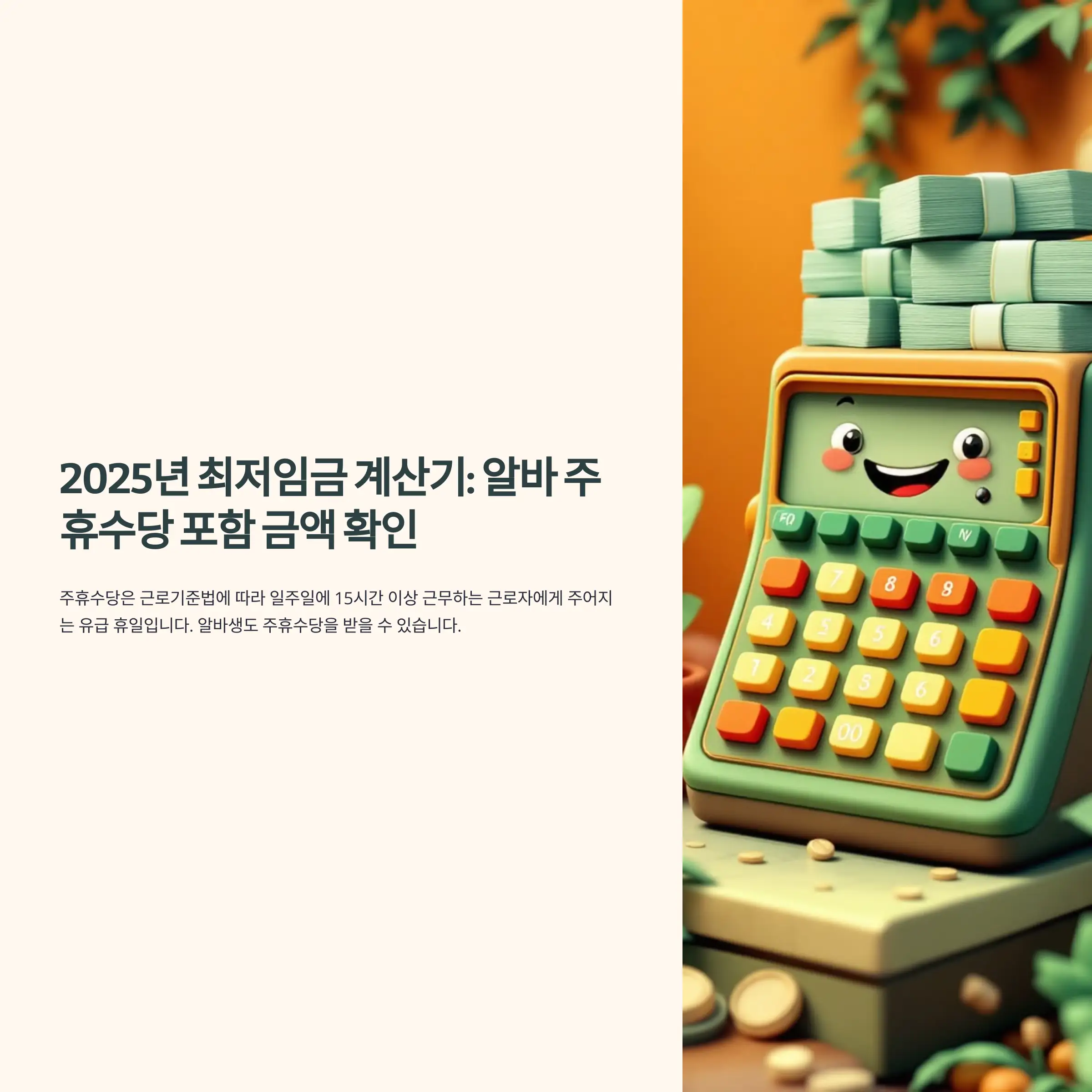 2025년 최저임금 계산기 : 알바 주휴수당 포함 금액 확인