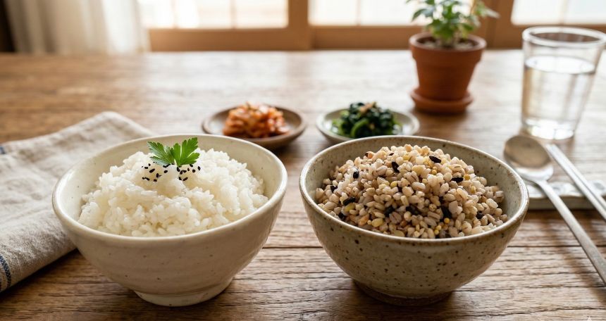 당뇨 식단 및 혈당 관리를 위한 흰쌀밥과 잡곡밥 시각적 비교