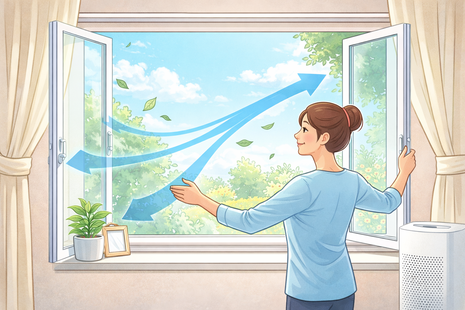 실내 환기를 하는 그림