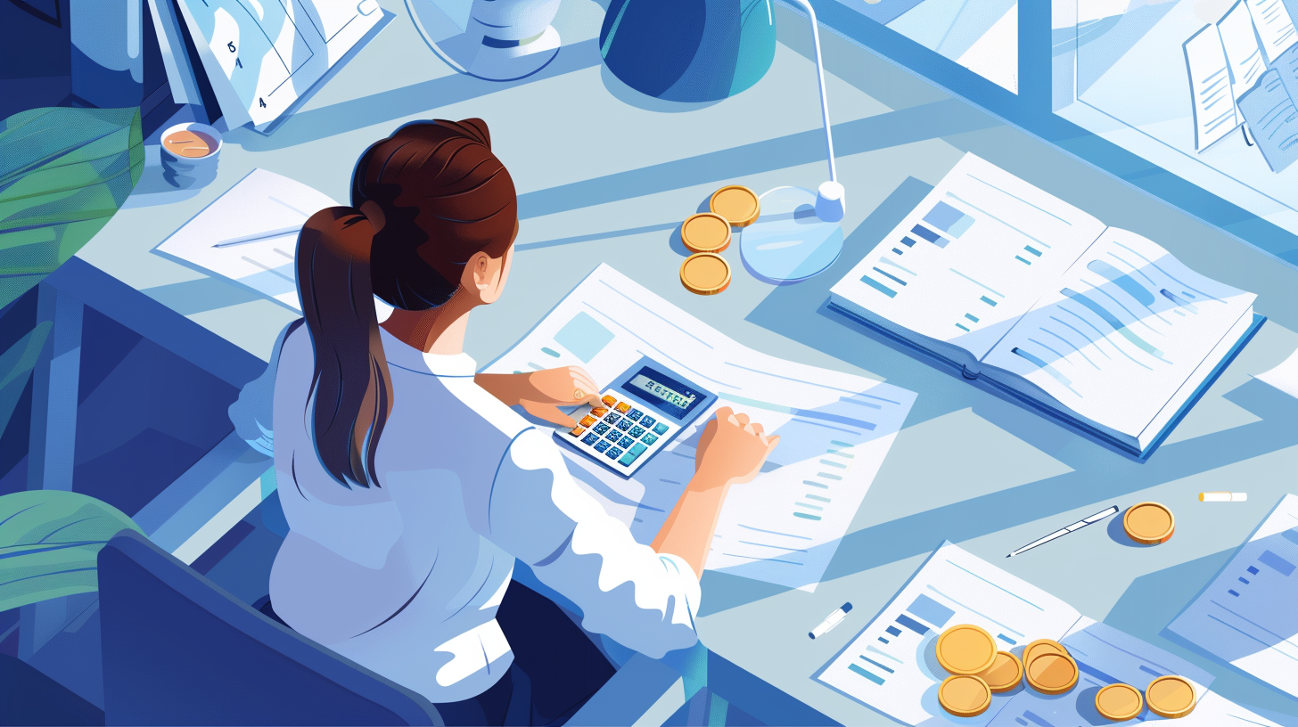 돈 계산을 하는 직장인 일러스트