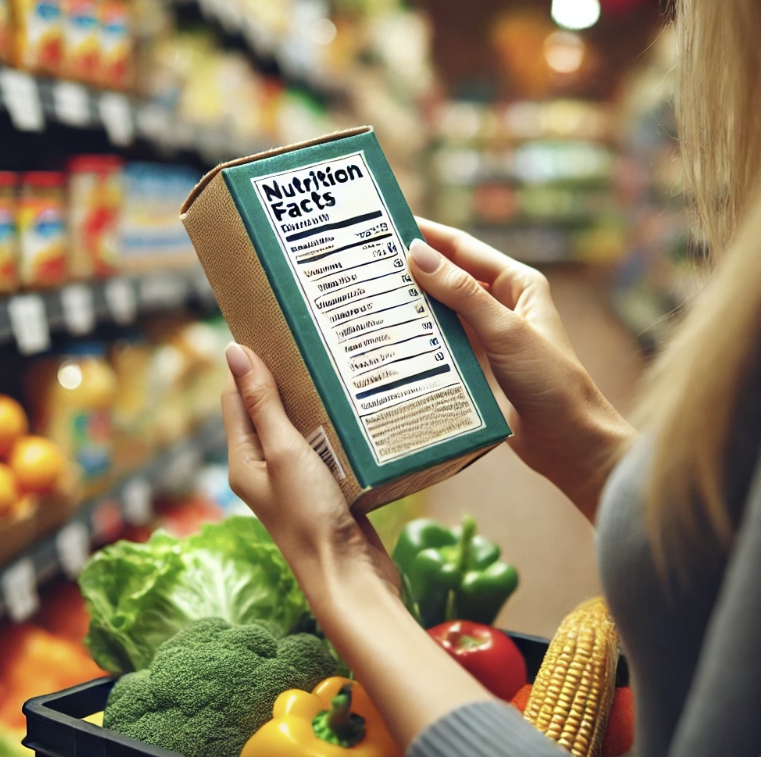 마트에서 성분 표를 살표 보고 있는 사진