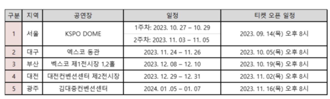 임영웅 콘서트 일정