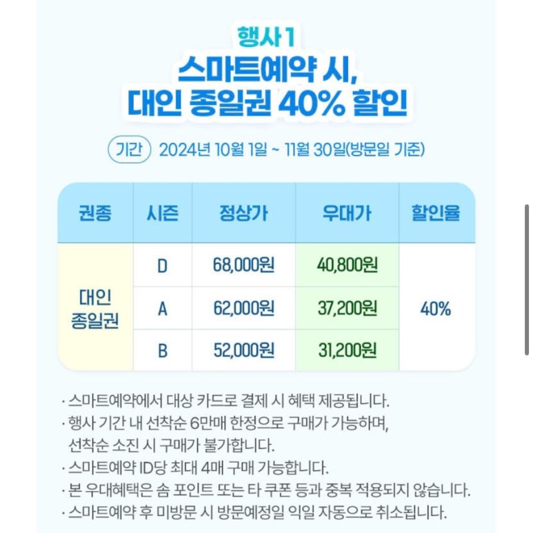 에버랜드 스마트예약 이용권 할인 참고 이미지