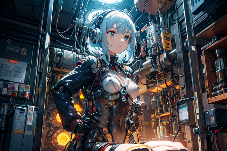 1 mechanical girl locked on a hanger