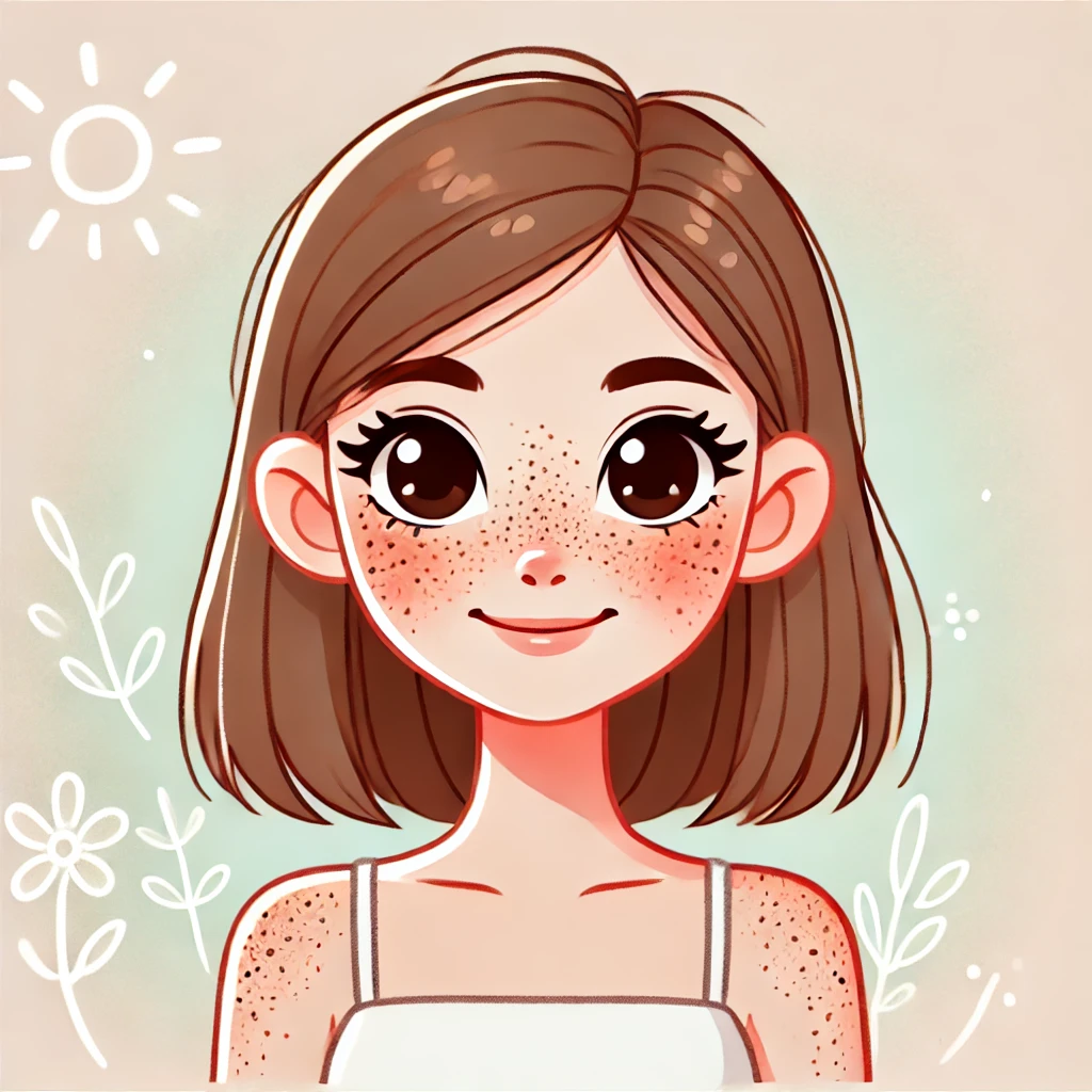 기미 주근깨가 있는 여성이 웃고 있는 모습의 일러스트