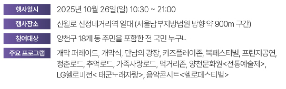 2025 양천가족 거리축제 총정리 &mdash; 신정네거리 일대 세대공감 프로그램&middot;퍼레이드&middot;공연 일정