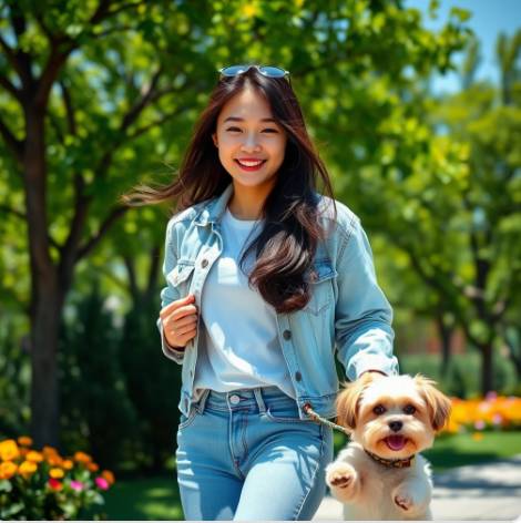 강아지와 보호자가 산책하는 모습