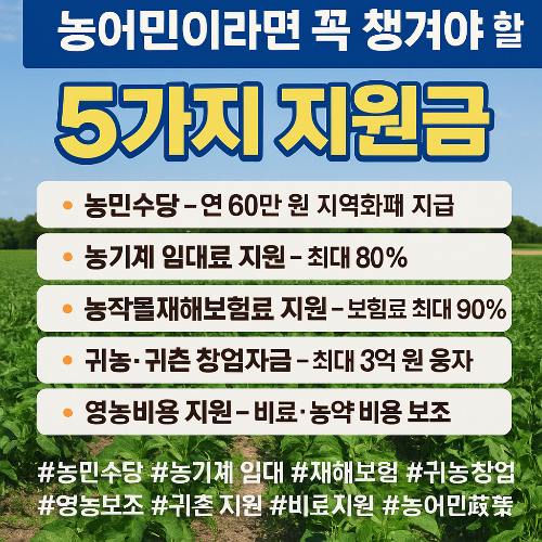 농민수당, 농업경영체 등록, 농기계 임대료, 농작물재해보험, 귀농 창업자금, 농촌 정착 지원, 영농비용 보조, 유기질비료 지원, 농업 지원금, 6월 신청사업, 농업기술센터, 농협 재해보험, 귀농 귀촌, 창업 융자지원, 정부지원사업, 농업재해 대비, 비료지원금, 농어민 혜택, 농민 복지정책, 지자체 농업정책