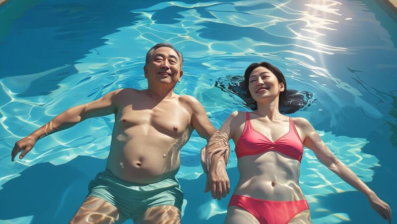 수영하는 중년남여