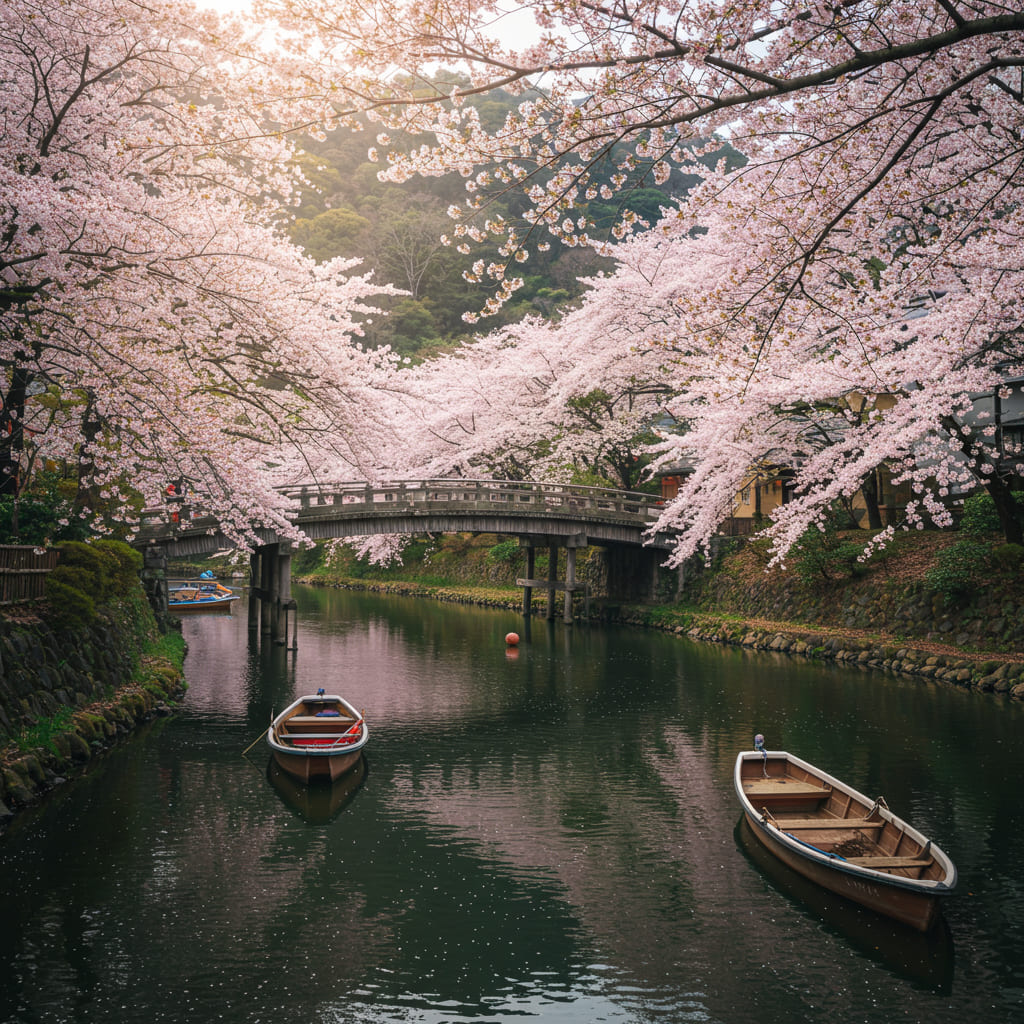 교토 아라시야마 강변과 벚꽃