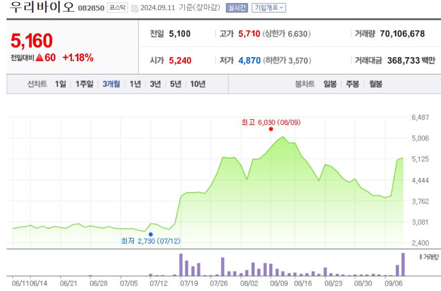 우리바이오 주가