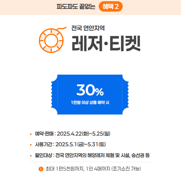 2025년 5월 ' 바다가는 달' 국내 바다 여행 숙박 레저 할인쿠폰 다운받기