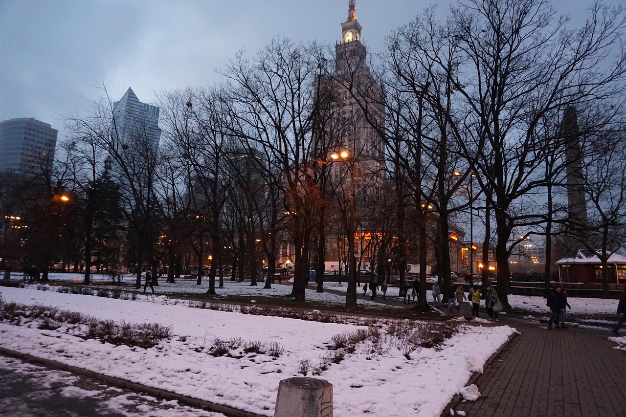 겨울에 눈 내린 유럽모습의 사진
