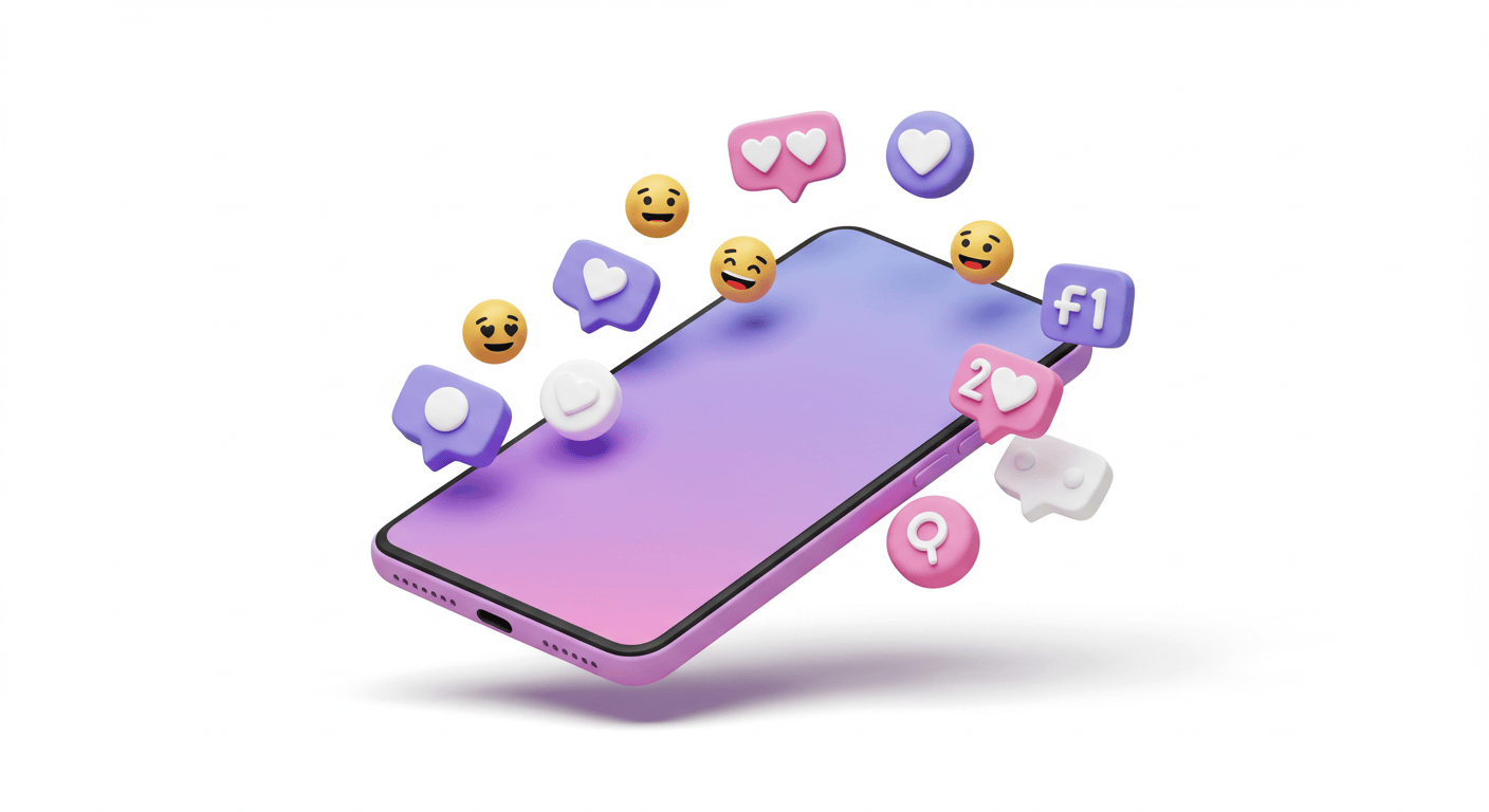 스마트폰과 소셜미디어 아이콘으로 표현된 MZ세대의 디지털 네이티브 특성