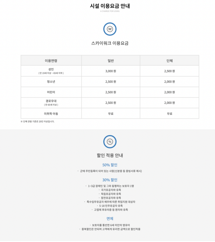 만천하 스카이워크 이용요금