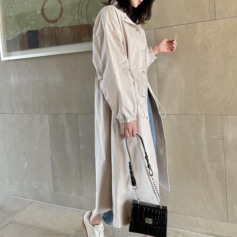 여성 봄 바바리 스트링 롱 바람막이 야상 점퍼