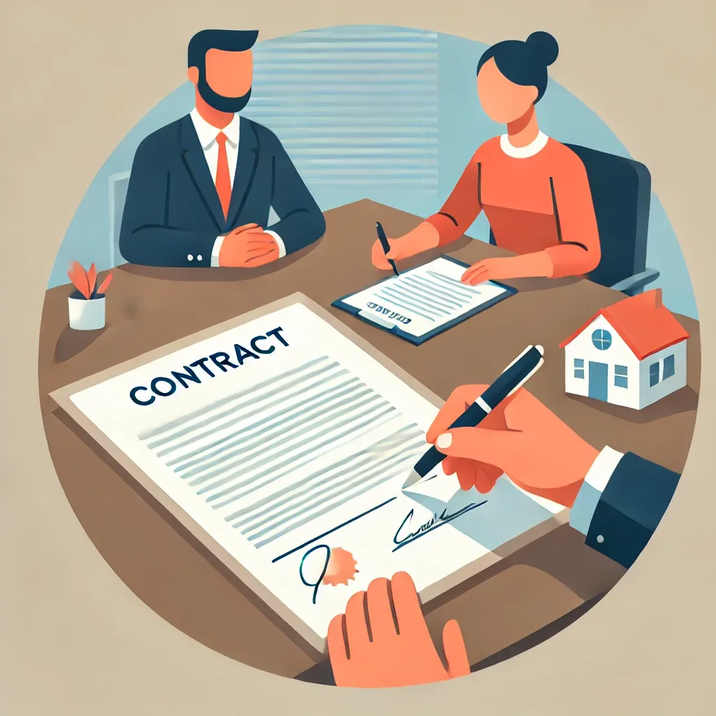 부동산에서 계약서를 작성하는 모습