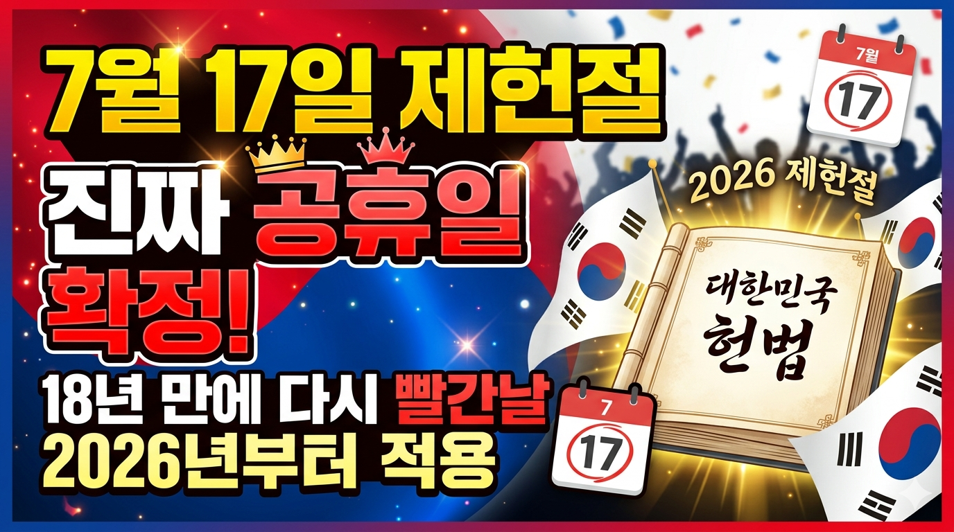 2026년 제헌절 공휴일 확정! 7월 17일 빨간날 맞아요 법 개정 내용 완벽 정리