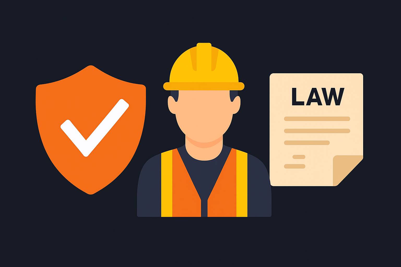 근로자를 보호하는 법률과 안전장비 상징 일러스트