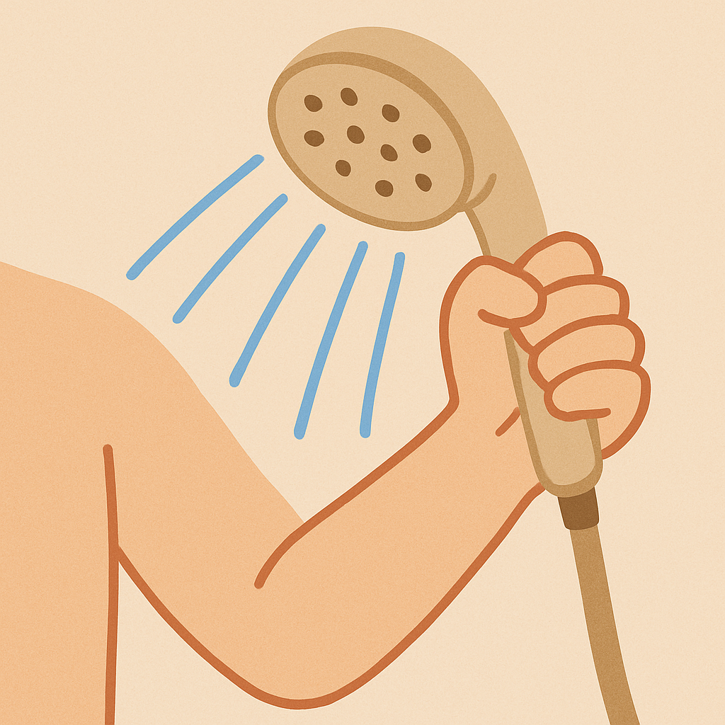 미지근한 물로 샤워하는 사람