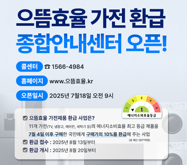 으뜸효율 가전제품 환급사업 홈페이지