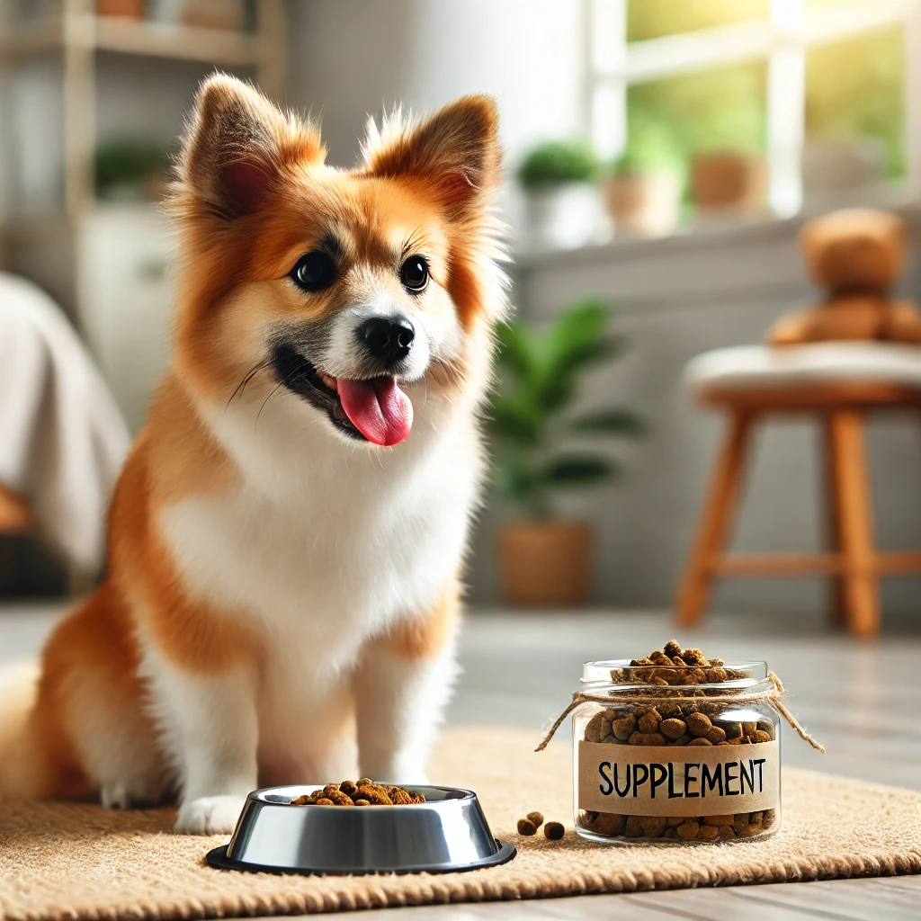 영양제 먹는 강아지 그림