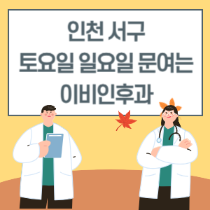 인천 서구 토요일 일요일 이비인후과 진료 병원 리스트