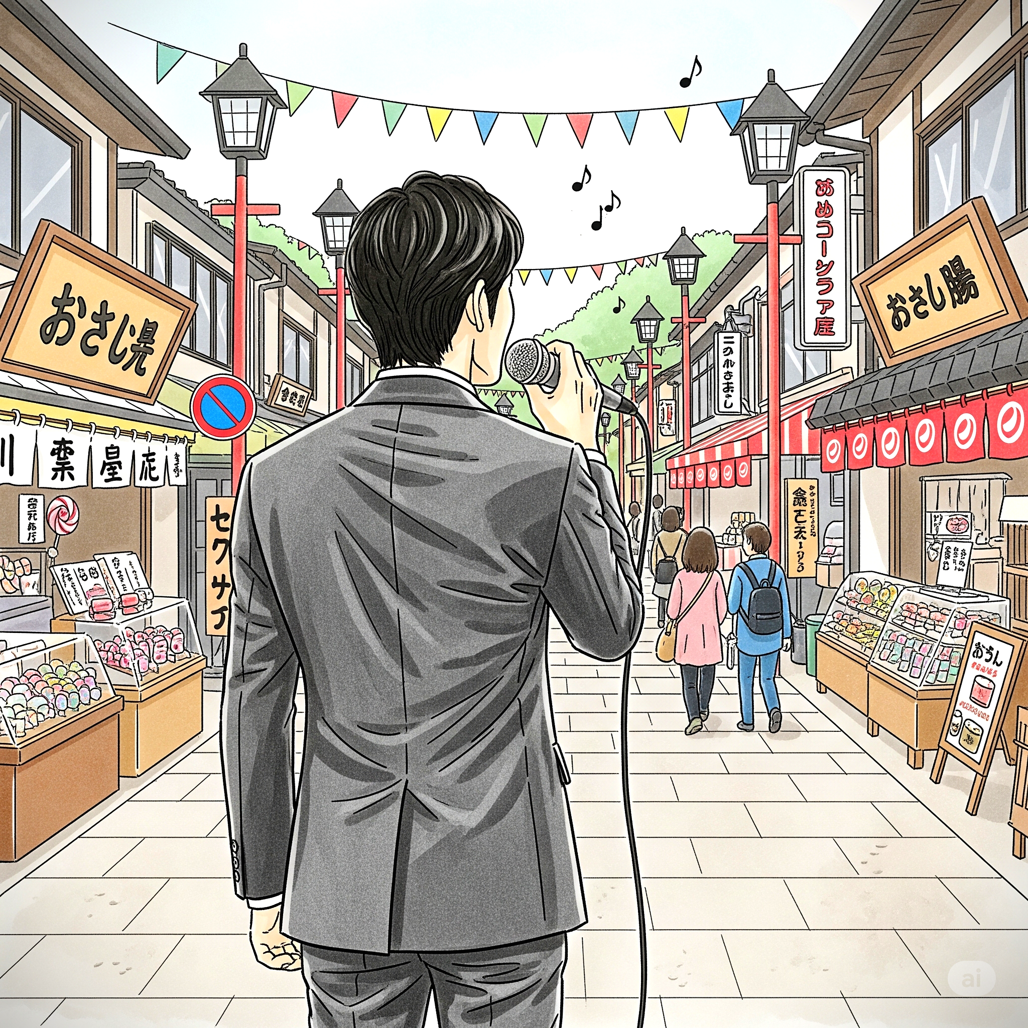 사이타마 현 거리에서 노래하는 남자