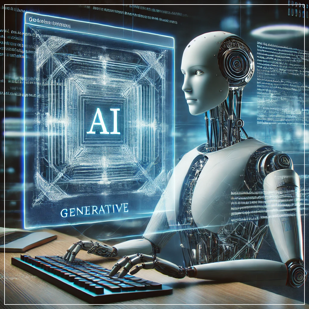 AI가 디지털 화면에서 텍스트를 생성하는 모습을 표현한 이미지