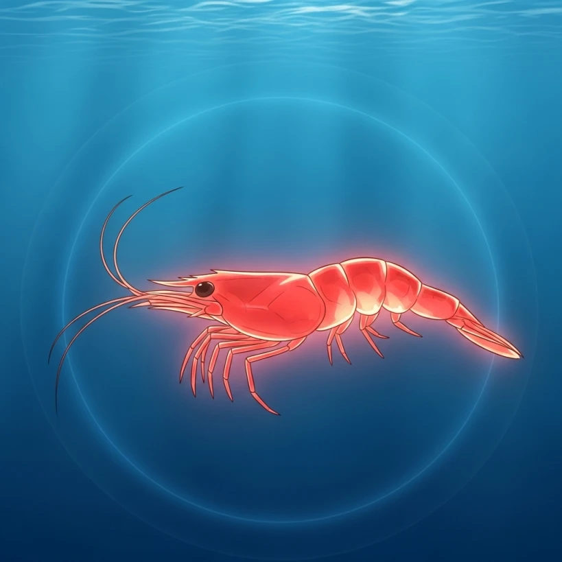 바다에서 붉게 빛나는 크릴새우 일러스트