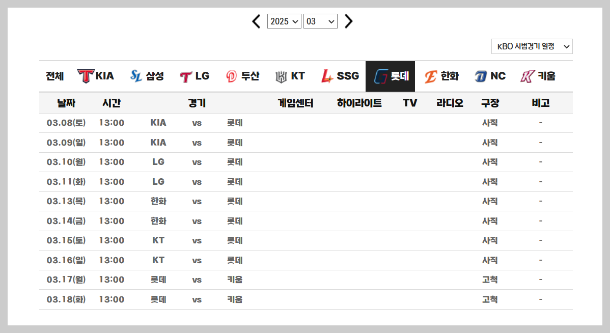 롯데 자이언츠 시범경기 사진